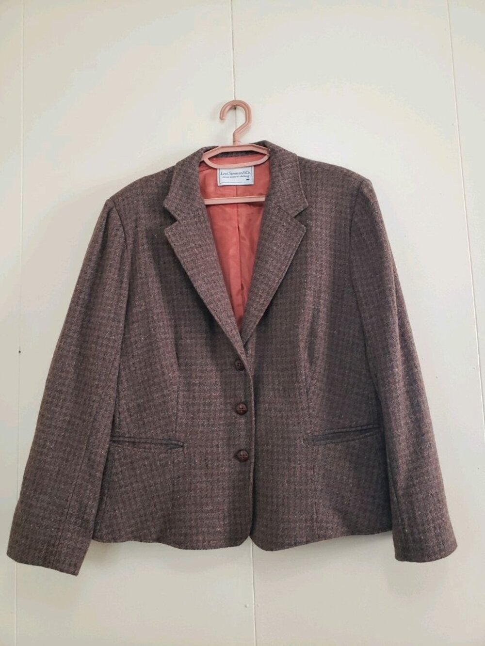 VTG Levi Strauss Womens L 14 Suit Jacket Houndstooth Brown Dark Academia Western